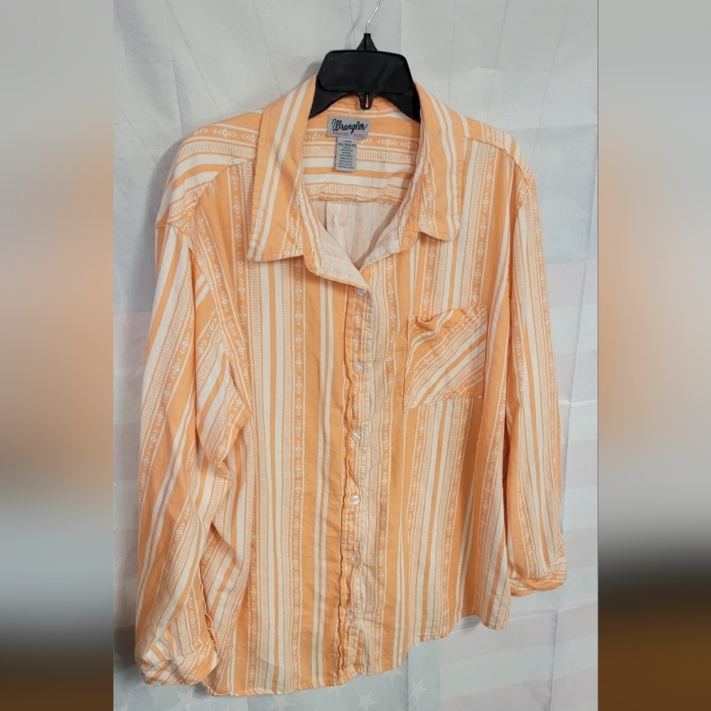 Wrangler Button Up Shirts Orange Sherbert & Creamy White 3xl Long Sleeve